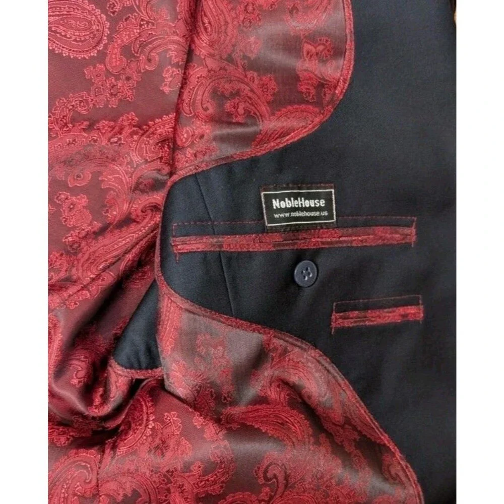 NobleHouse Custom Bespoke Mens 48-50R Black 2 Piece Suit Paisley Lined Silk Wool